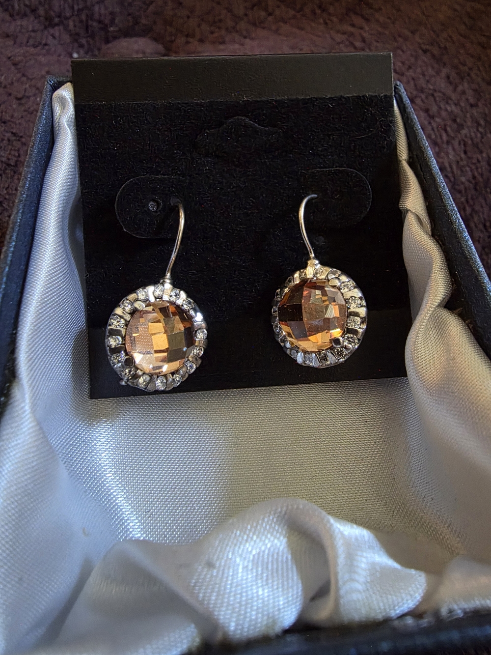 Crystal Halo Drop Earrings in Peach